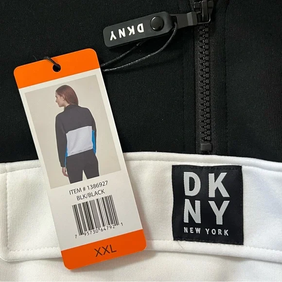 NWT DKNY Sport Pullover 1/2 Zip Up Color Block Sweatshirt Blue Black Size XXL - Picture 6 of 10